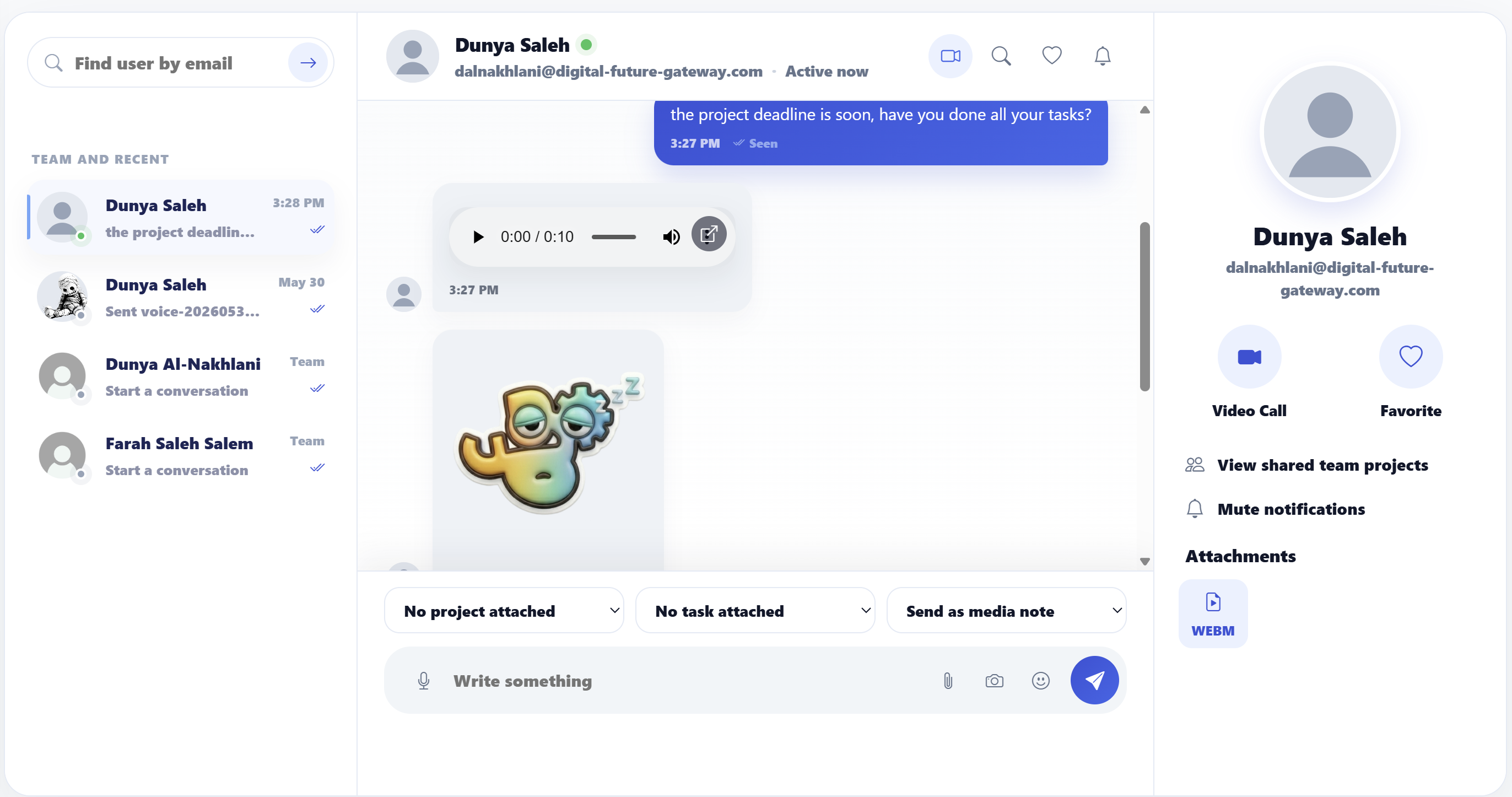 Messages page preview with conversation, media attachment, and contact profile